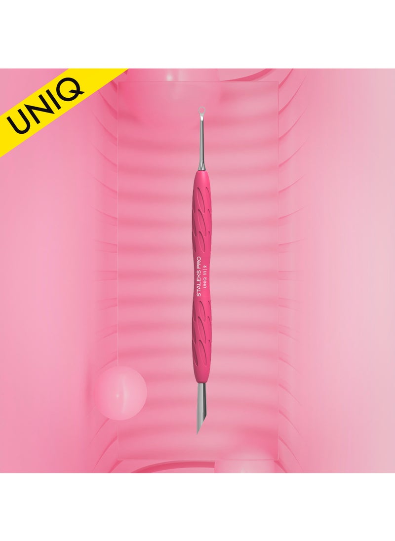 STALEKS PRO Manicure pusher Gummy with silicone handle - UNIQ 11 | TYPE 2 (beveled and loop pusher)  - Image 1