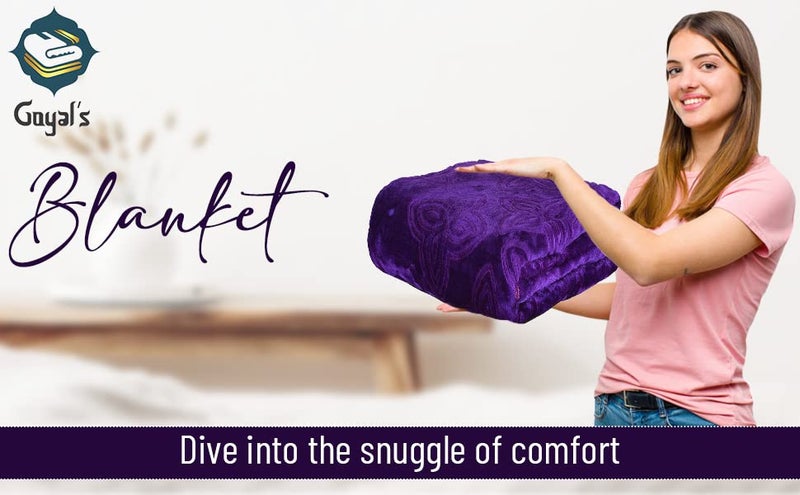 Goyal's 500 TC Mink Blanket Single Bed | Super Soft Heavy Warm Blanket | Floral Embossed Design | 63×85 Inches - Purple - Image 3