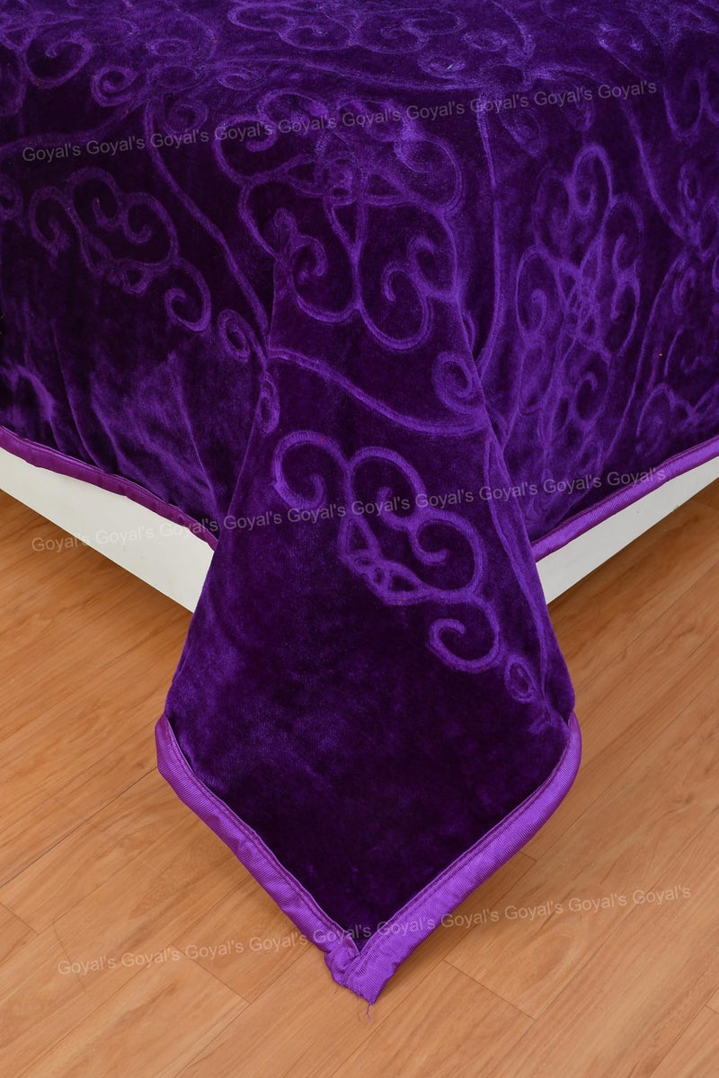 Goyal's 500 TC Mink Blanket Single Bed | Super Soft Heavy Warm Blanket | Floral Embossed Design | 63×85 Inches - Purple - Image 5