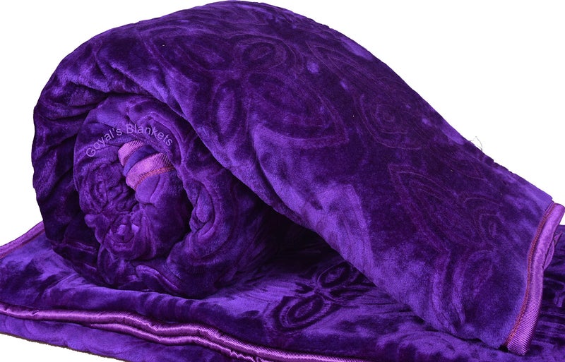 Goyal's 500 TC Mink Blanket Single Bed | Super Soft Heavy Warm Blanket | Floral Embossed Design | 63×85 Inches - Purple - Image 1