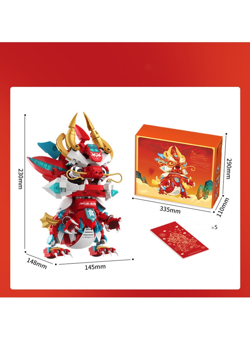 Red Flame Mecha Dragon Model Set Building Blocks Creative Diy Collection Building Assembly Toys Children Adult Home Furnishings - Image 2