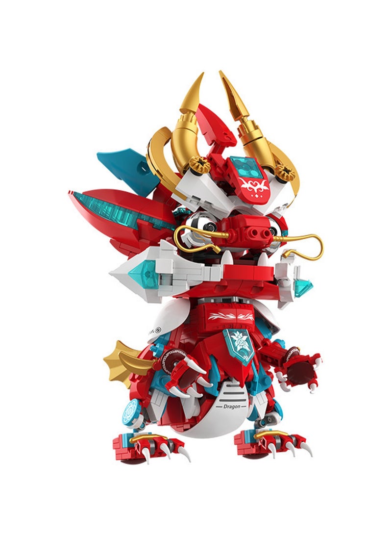 Red Flame Mecha Dragon Model Set Building Blocks Creative Diy Collection Building Assembly Toys Children Adult Home Furnishings - Image 1
