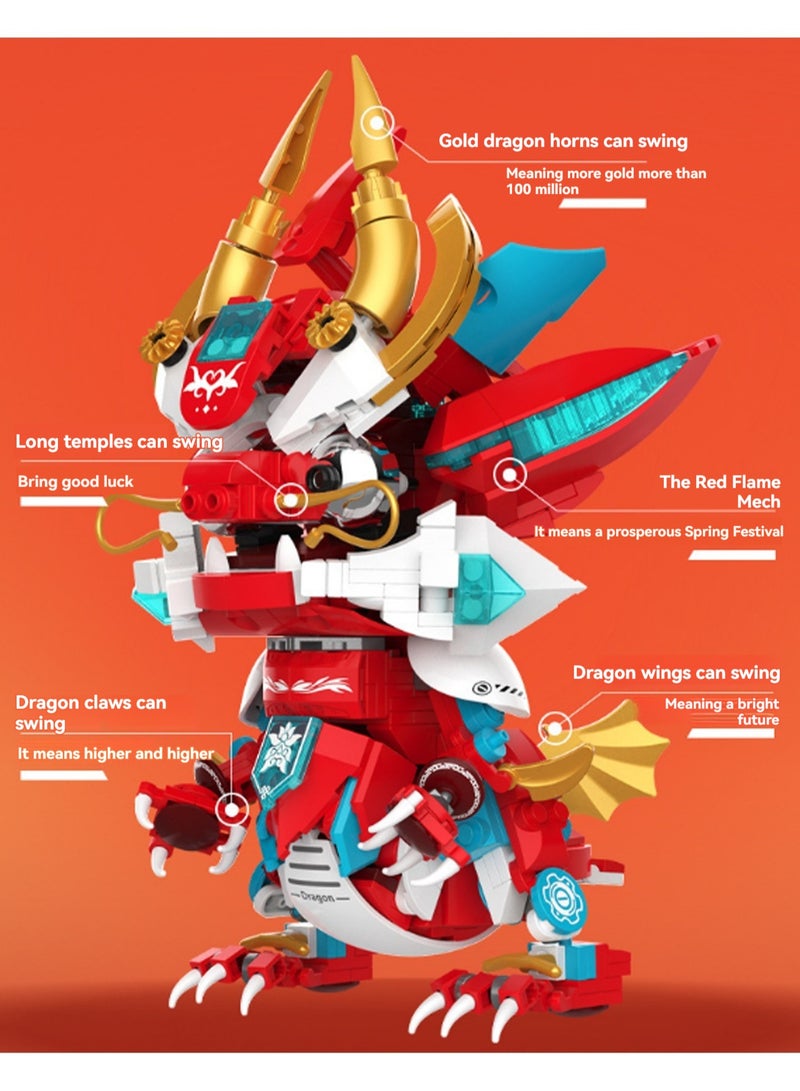 Red Flame Mecha Dragon Model Set Building Blocks Creative Diy Collection Building Assembly Toys Children Adult Home Furnishings - Image 3