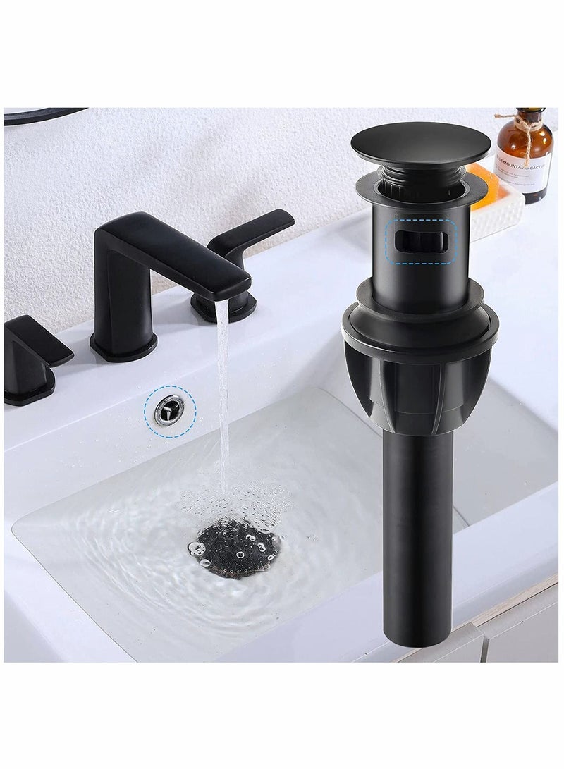 Y&D Sink Drains, Push and Seal Pop Up Drain Stopper with Overflow for Bathroom Faucet Vessel Vanity, Matte Black 2 Pack  - Image 2