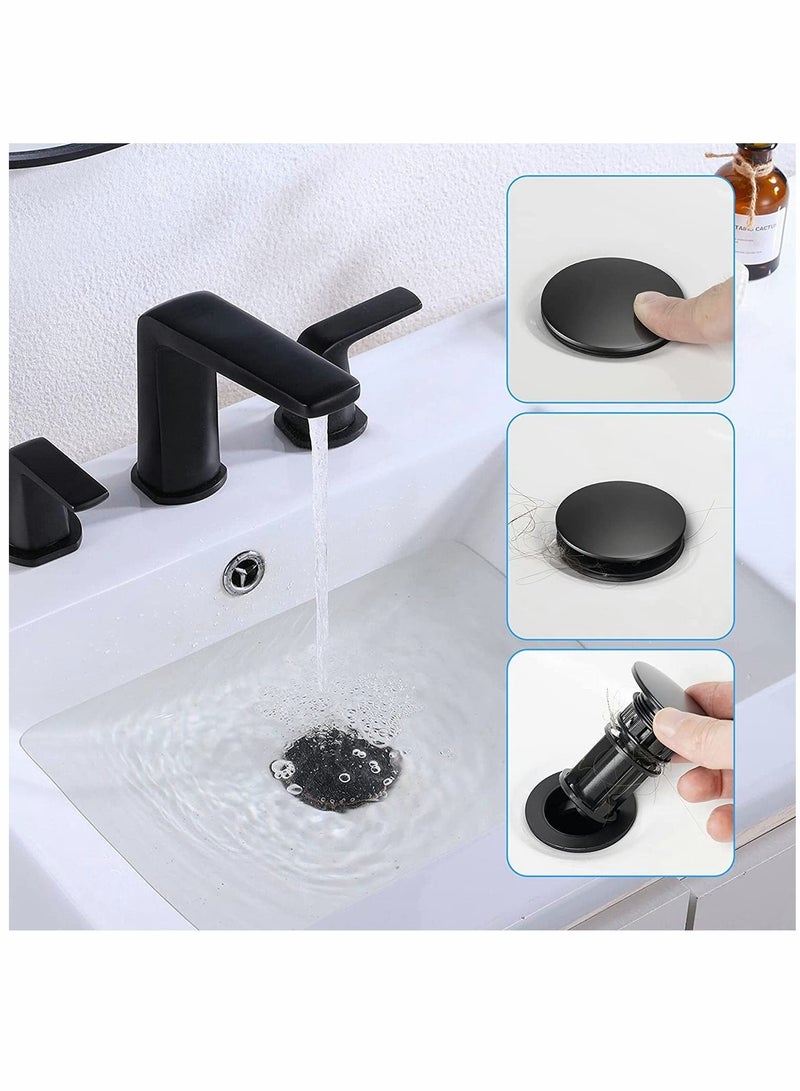 Y&D Sink Drains, Push and Seal Pop Up Drain Stopper with Overflow for Bathroom Faucet Vessel Vanity, Matte Black 2 Pack  - Image 5