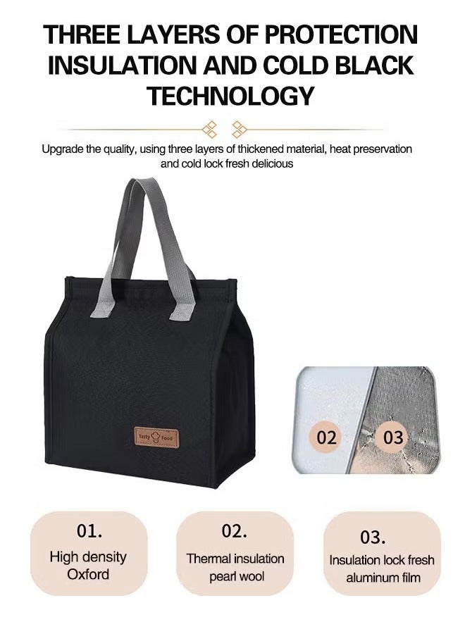 Lnsulated Lunch Bag Reusable Suitable for Office Work Off-Campus Etc Lining Cotton Black 25.5x22.5x13 cm  - Image 2