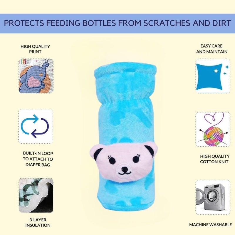 KIDS BASIC Soft & Durable Baby Feeding Bottle Cover with Easy to Hold Strap, Insulated Baby Milk Bottle Sleeve, Ideal for Travel & Daily Use, Sky Blue & Pink, Pack of 2 - Image 5