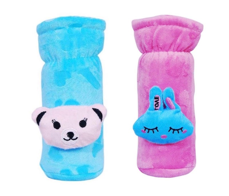 KIDS BASIC Soft & Durable Baby Feeding Bottle Cover with Easy to Hold Strap, Insulated Baby Milk Bottle Sleeve, Ideal for Travel & Daily Use, Sky Blue & Pink, Pack of 2 - Image 1
