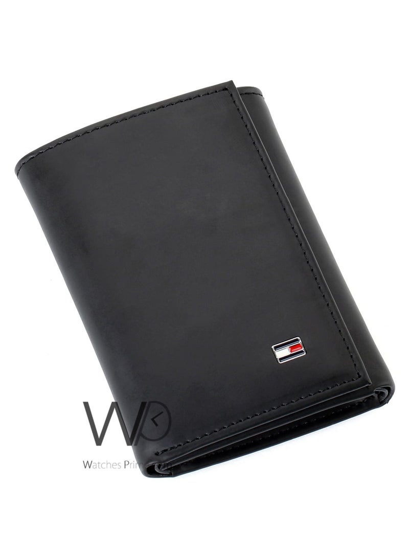 Tommy Hilfiger Denim محفظة رجالية جلد طبيعي تومي هيلفيغر - أسود - ثلاثية الطي (تراي فولد) نحيفة - Image 1
