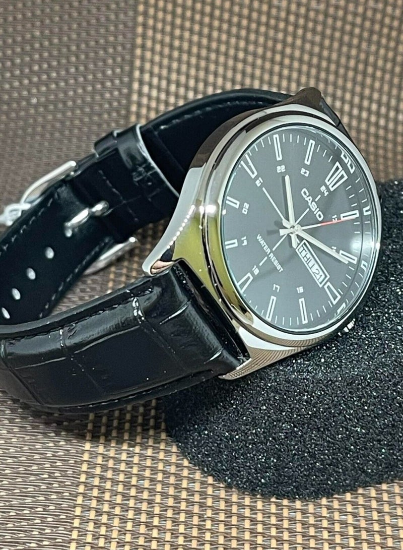 CASIO ساعة كوارتز للرجال بمينا أسود وبسوار جلدي MTP-V006L-1CUDF - 38 ملم - Image 3