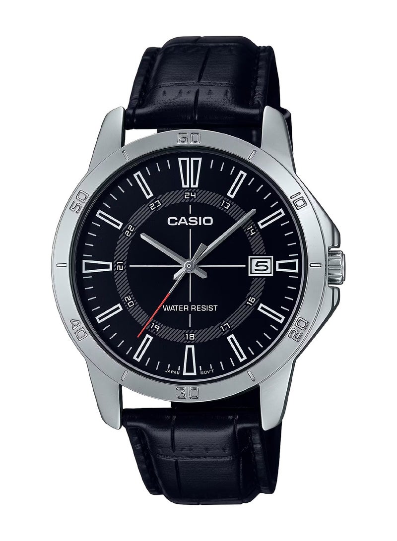 CASIO ساعة كوارتز للرجال بمينا أسود وبسوار جلدي MTP-V006L-1CUDF - 38 ملم - Image 1