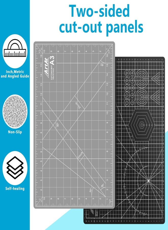 ArtAt Self Healing Cutting Mat: 12 x 18inch Double Sided 5-Ply Fabric Cutting Mat for Sewing, Quilting & Arts & Crafts - Gridded Rotary Cutting Board Mat in Gray/Black. - Image 4