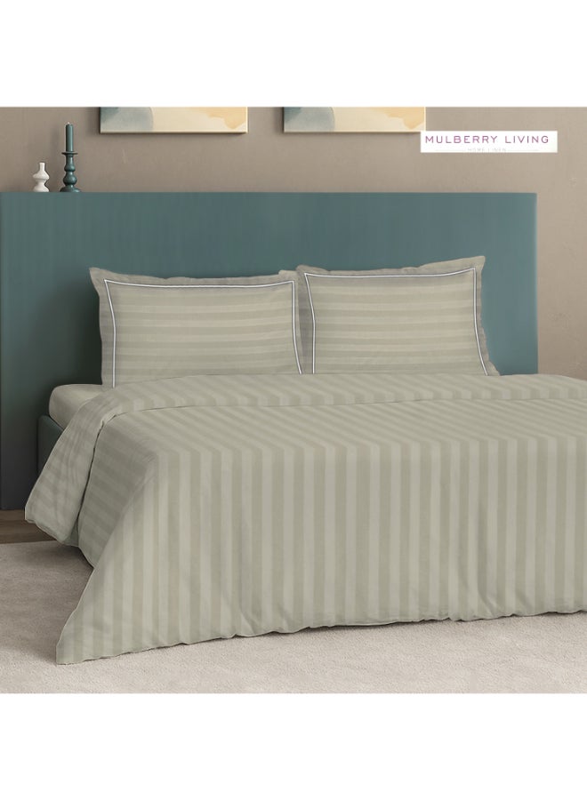 MULBERRY LIVING طقم غطاء لحاف مخطط إليزيان قطن % بنسيج  خيط - بيج - Image 5