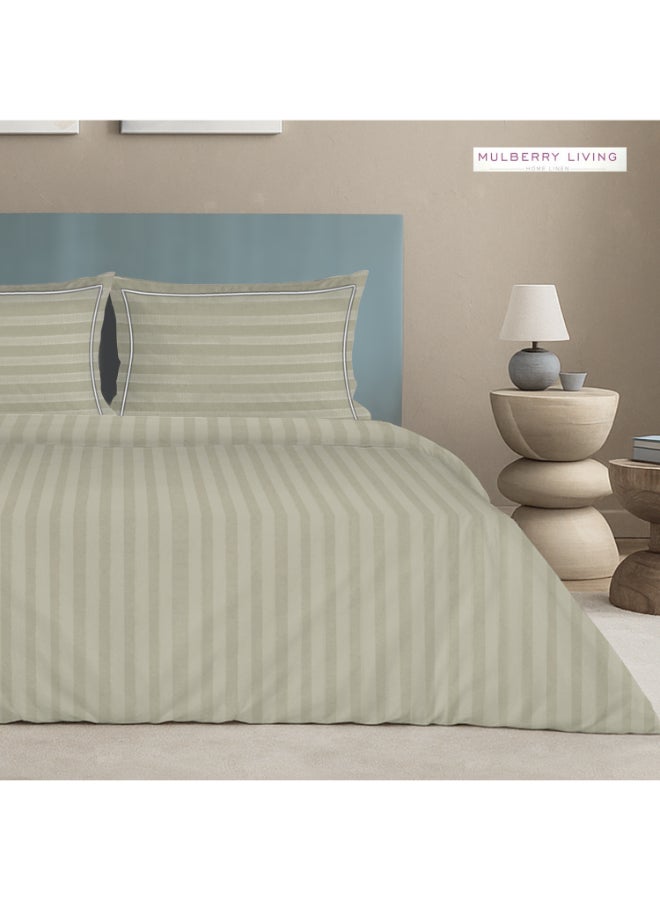 MULBERRY LIVING طقم غطاء لحاف مخطط إليزيان قطن % بنسيج  خيط - بيج - Image 3