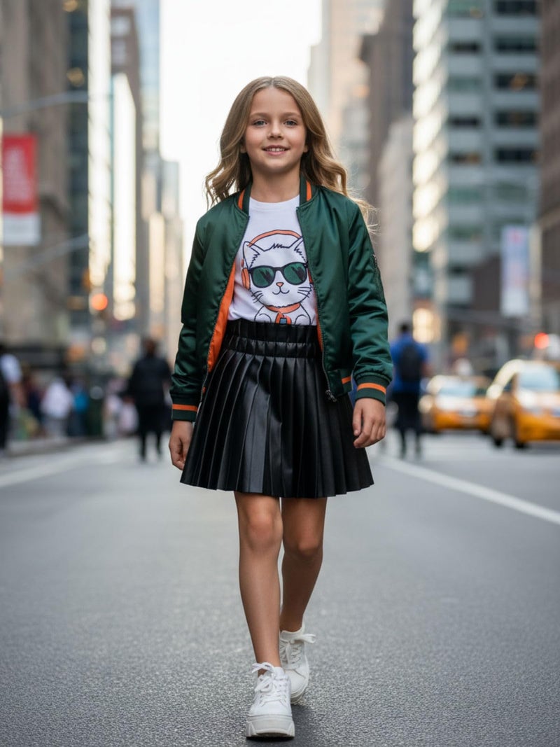WELAKEN Pu Leather Skirts for Girls Kids & Teen & Toddler & Women Faux Leather Pleated Skirts,Black,4T - Image 4