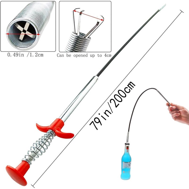 Domejo Flexible Grabber Claw Pick Up Reacher Tool with 4 Claws Bendable Hose Pickup Reaching Assist Tool for Litter Pick, Home Sink, Drains, Toilet (79 inch) - Image 2