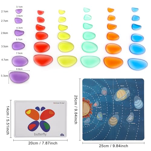 Odoorgames 36 Pcs Translucent Pebbles Rainbow StonesLight Table Manipulatives PreschoolLight Table Accessories Includes 24 Activity Cards - Image 5