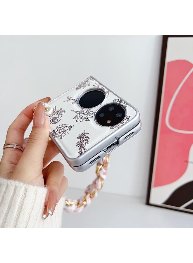 اس-توب جراب لهاتف Huawei P50 Pocket، جراب هاتف كمبيوتر مطلي بطلاء لؤلؤي مع سوار وشاح DIY - Image 4