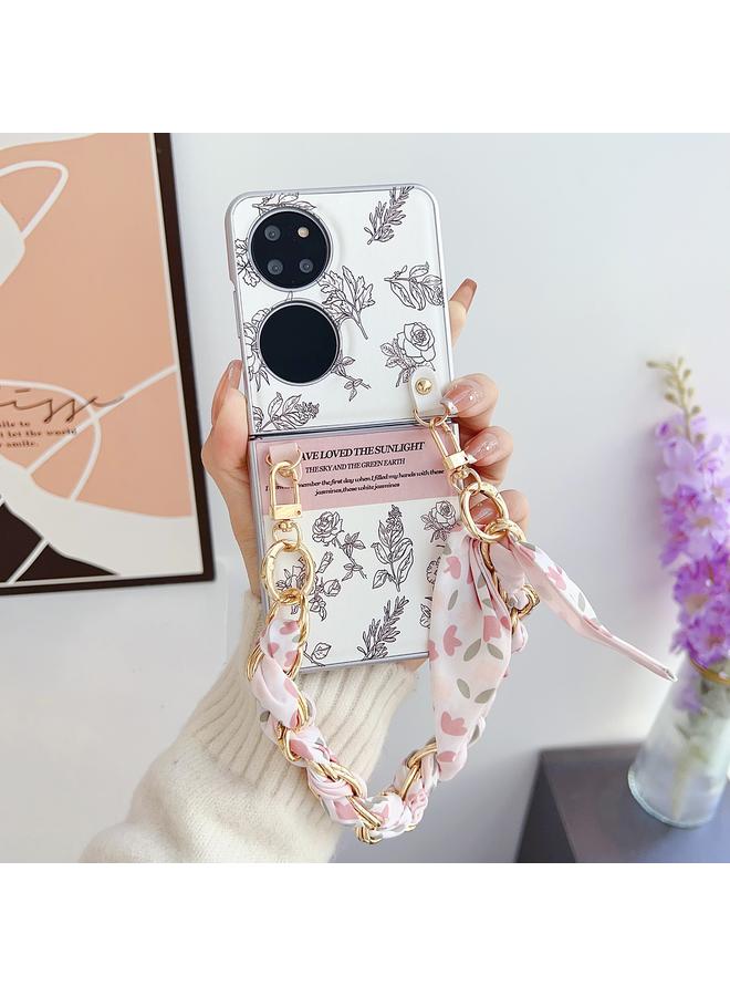 اس-توب جراب لهاتف Huawei P50 Pocket، جراب هاتف كمبيوتر مطلي بطلاء لؤلؤي مع سوار وشاح DIY - Image 2