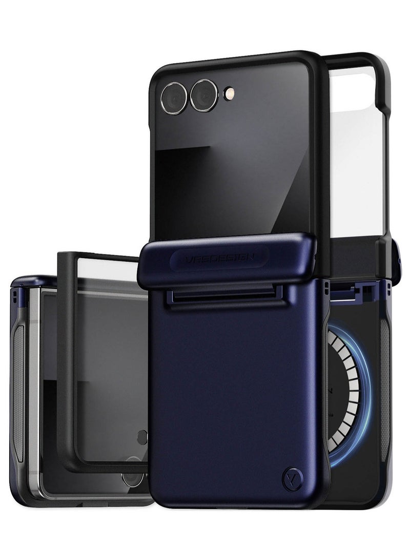 VRS Design Terra Guard Modern Halo Samsung Galaxy Z Flip 7 Case [MagSafe] Cover (2025) with [Built-in Screen Protector] and Hinge Protection - Navy Blue 