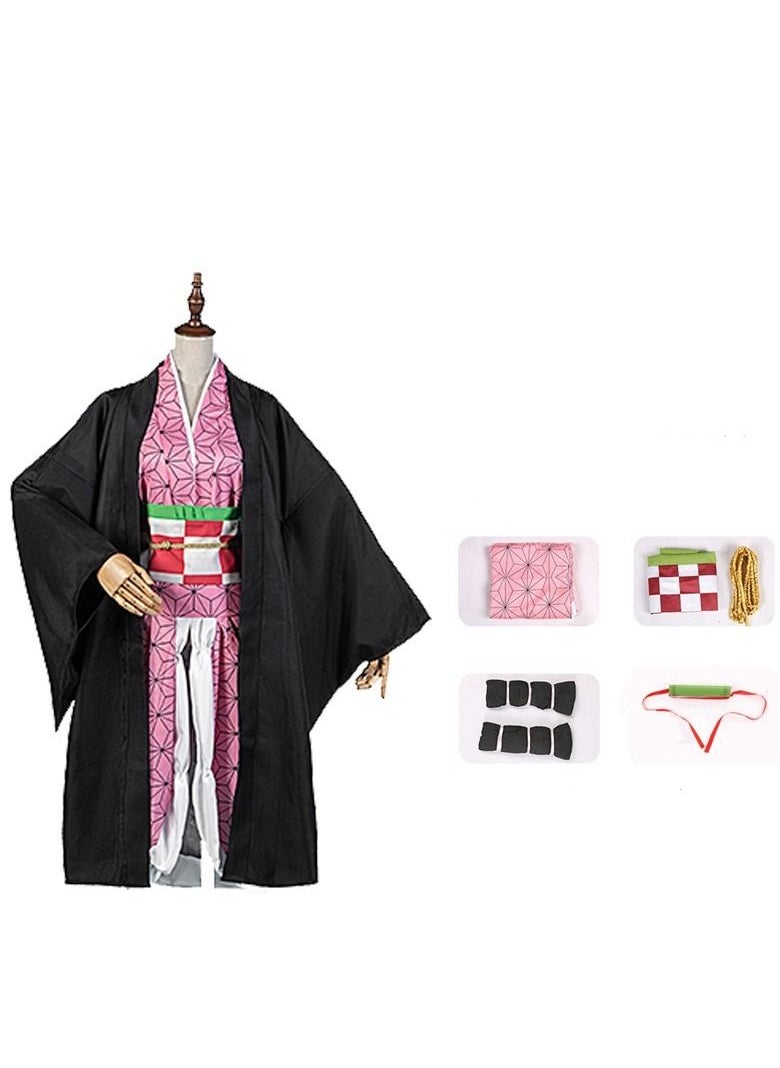 Generic - Demon Slayer Cosplay Costume Kamado Nezuko Cloak Cosplay Uniform Outfit Set - Image 1