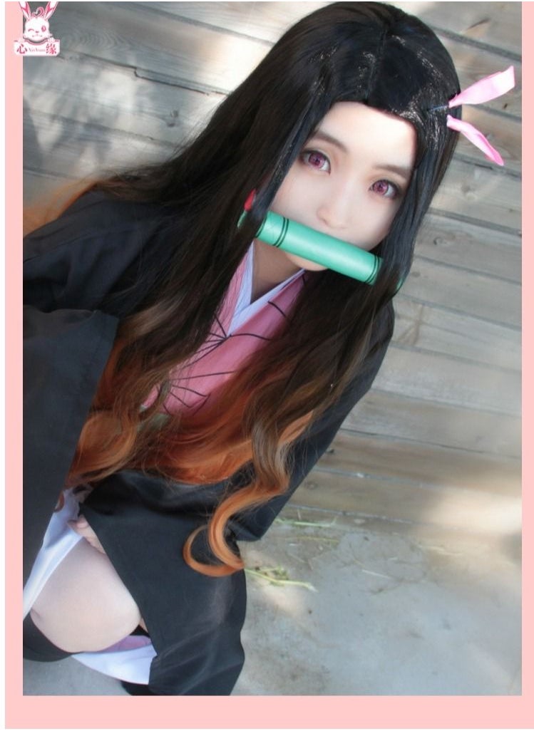 Generic - Demon Slayer Cosplay Costume Kamado Nezuko Cloak Cosplay Uniform Outfit Set - Image 1