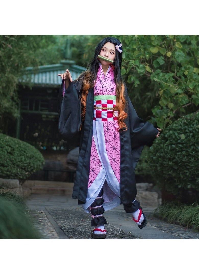 Generic - Demon Slayer Cosplay Costume Kamado Nezuko Cloak Cosplay Uniform Outfit Set - Image 1