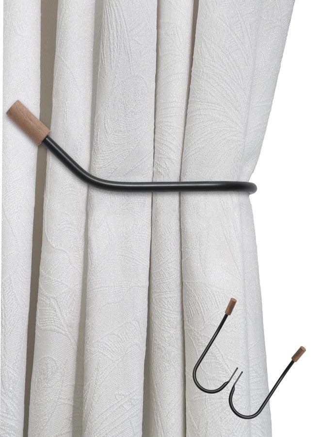 warmtone Curtain Holdbacks Farmhouse Curtain Holder for Drapes Tiebacks, Quality Metal Decorative Holder for Window Curtain Panels, Pack-2, Matte Black - Image 1