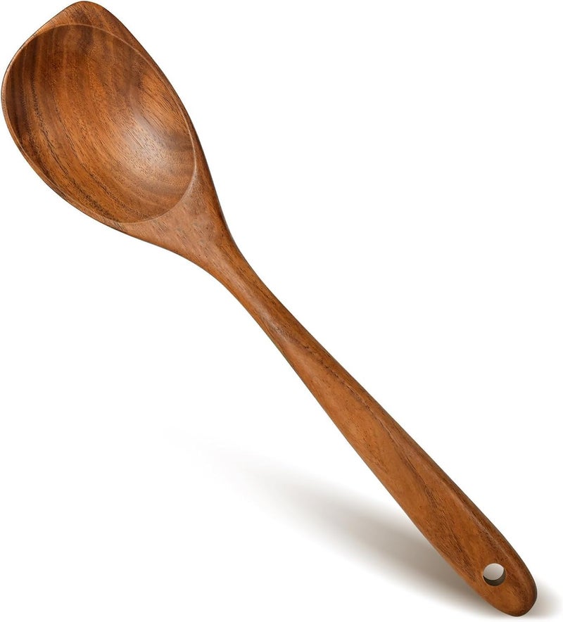 Beynant Wooden Spoons for Cooking, Natural Premium Teak Wood Corner Spoon, Good Grip Large Wooden Spoons and Wooden Spatula, Heat Resistant Wooden Cooking Utensil - Image 1