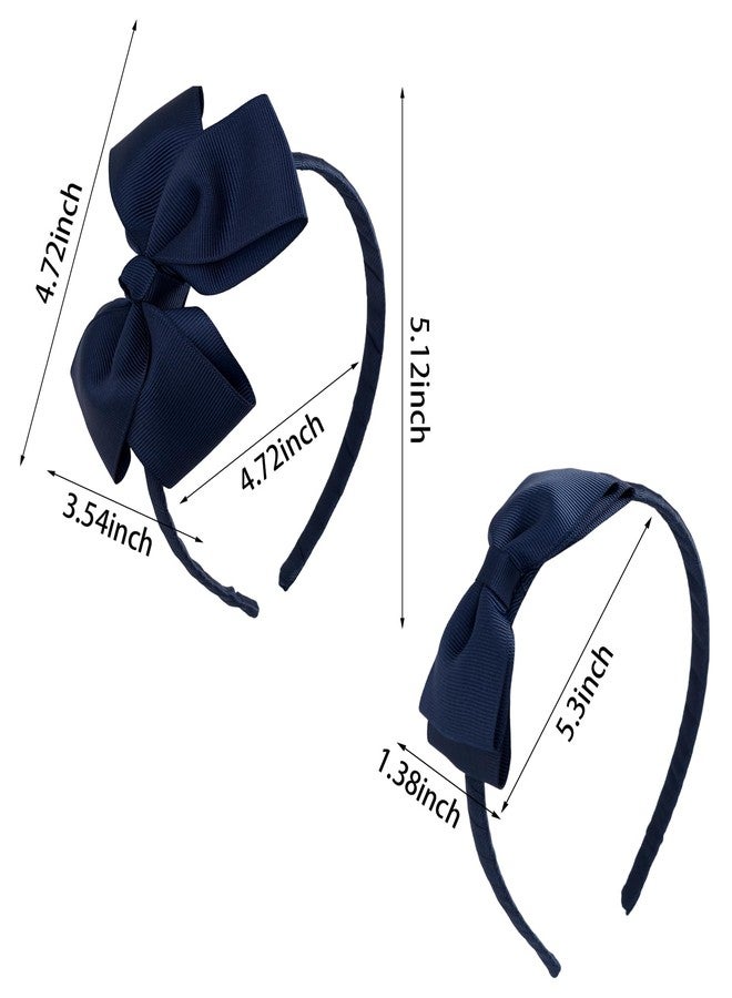 phnydreg Girl Navy Hair Bow Accessories 14 Pieces Uniform Hair Bows Hair Clips Headband for School Toddler Girls - Image 3
