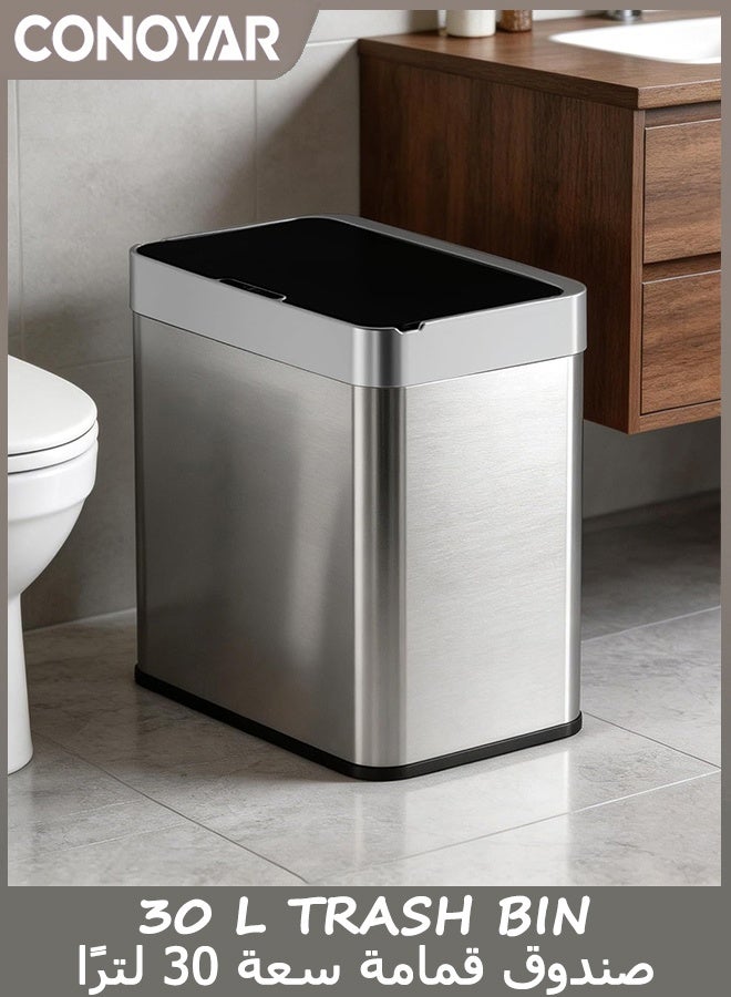 CONOYAR 30 L Trash Bin, Kitchen Garbage Bin with Automatic Touchless Motion Sensor, Stainless Steel Trash Can with Inner Bucket for Kitchen, Bathroom, Home and Office - Image 2