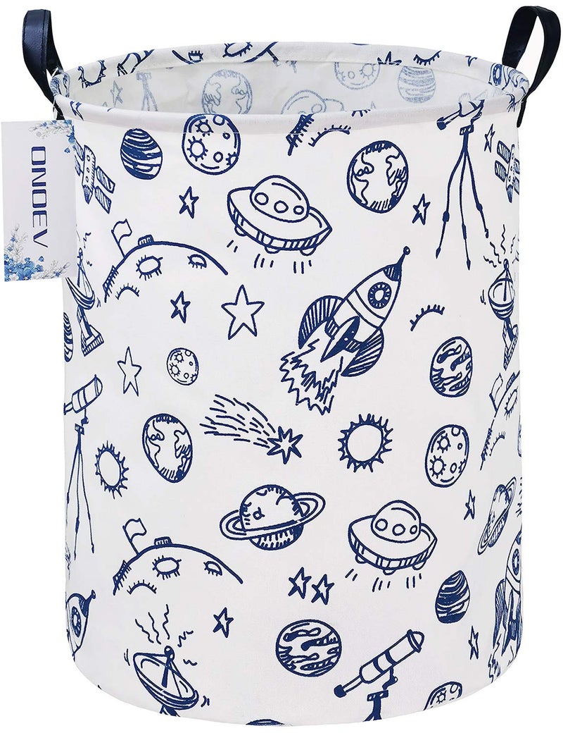 ONOEV Round waterproof laundry basketfoldable storage basketlaundry Hampers with handlegift basketsuitable for childrens room and toy storage Blue Planet