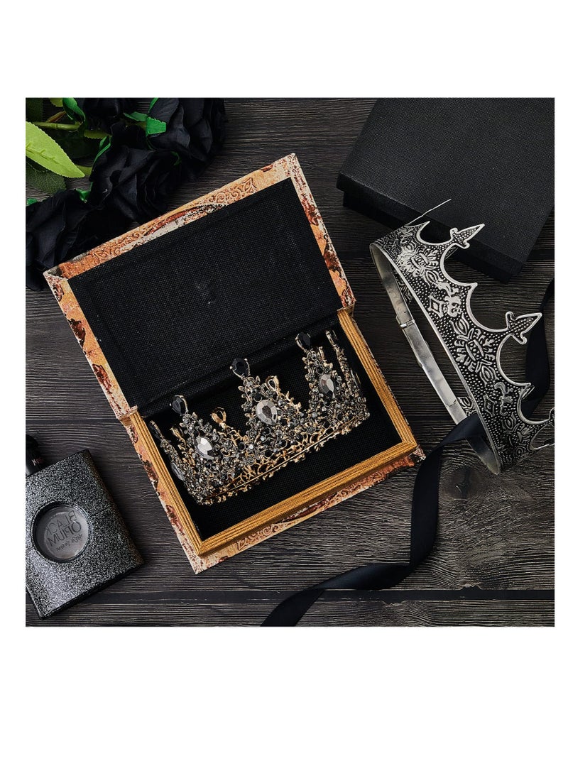 Excefore Prom King and Queen Crowns, 2 Pcs Antique Royal King Crown, Women Baroque Queen Crown, Crystal Tiara Crowns Prom Accessories, for Wedding Birthday Party Costume  - Image 4