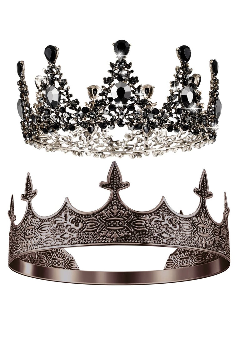 Excefore Prom King and Queen Crowns, 2 Pcs Antique Royal King Crown, Women Baroque Queen Crown, Crystal Tiara Crowns Prom Accessories, for Wedding Birthday Party Costume  - Image 1