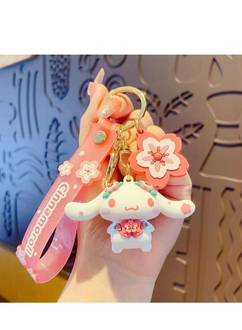 Pink cherry blossom Sanrio doll cinnamon dog keychain pendant cute cartoon pendant car keychain - Image 1
