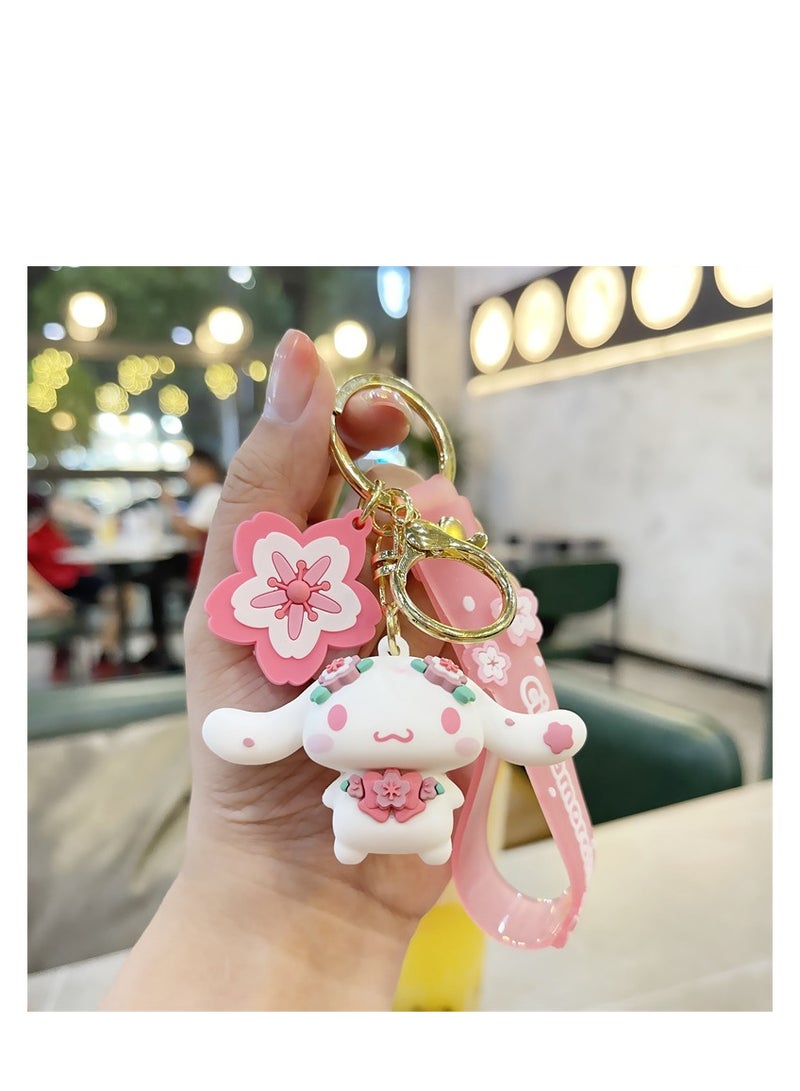 Pink cherry blossom Sanrio doll cinnamon dog keychain pendant cute cartoon pendant car keychain - Image 3