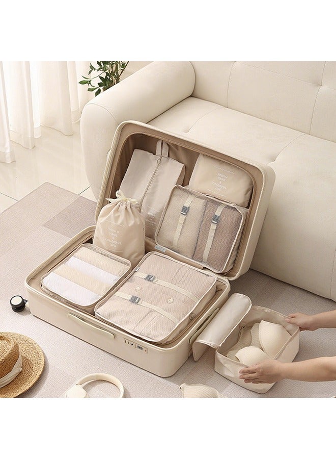 Travel Organizer Folding Set Toiletries Cosmetic Bag Clothes Shoes Digital Storage Bag Drawstring Luggage Travel Bag Beige  - Image 2