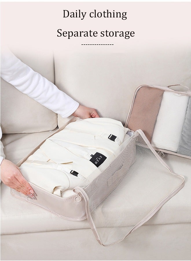 Travel Organizer Folding Set Toiletries Cosmetic Bag Clothes Shoes Digital Storage Bag Drawstring Luggage Travel Bag Beige  - Image 3