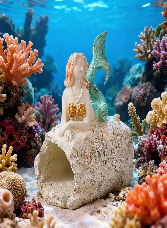 Teaeeno Mermaid Statue Faux Log Fish Cave, Predator Control and Decorative Shelter for Koi and Fish, Ponds, Aquariums, and Terrariums, Mermaid Statue Decor - Image 2