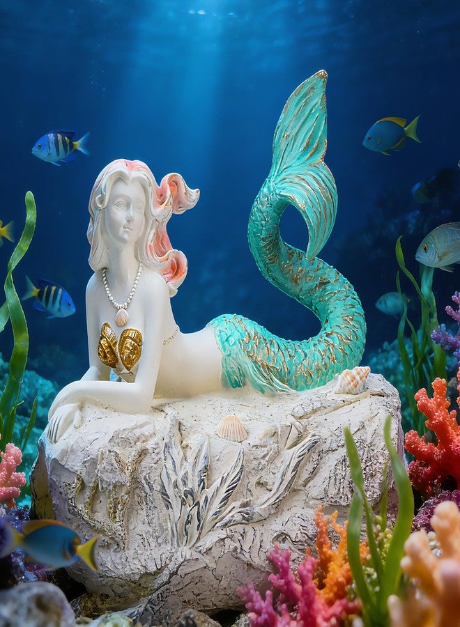 Teaeeno Mermaid Statue Faux Log Fish Cave, Predator Control and Decorative Shelter for Koi and Fish, Ponds, Aquariums, and Terrariums, Mermaid Statue Decor - Image 1