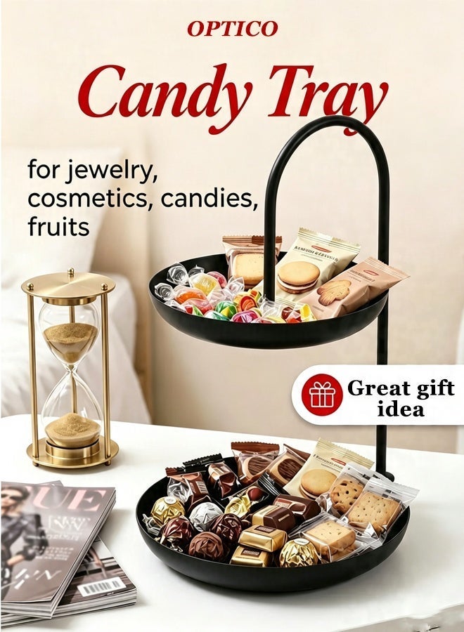 Optico 2-Tier Candy Tray, Candy Buffet Plate Fruit Tray Desserts Serving Tray Fruit Candy Tray Organizer Tower Double Layer Cake Stand Fruit String Plate Candy Nut Storage Case (Black, 20 x 20 x 30 cm) - Image 1