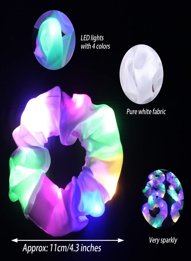 Jeffan 12PCS LED Hair Scrunchies Light Up White Scrunchies,Satin Ponytail Holder Glow in the Dark Hair Accessories Neon Rave Party Supplies - Image 2