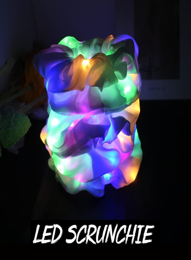 Jeffan 12PCS LED Hair Scrunchies Light Up White Scrunchies,Satin Ponytail Holder Glow in the Dark Hair Accessories Neon Rave Party Supplies - Image 4