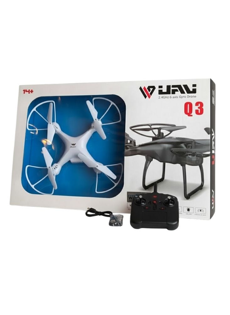 بريميم طائرة بدون طيار رباعية المراوح بيضاء اللون مع جهاز تحكم عن بعد أسود – طائرة بدون طيار تعمل بالتحكم عن بعد بتردد 2.4 جيجاهرتز مزودة بجيروسكوب سداسي المحاور، لعبة طيران مستقرة للمبتدئين - Image 1