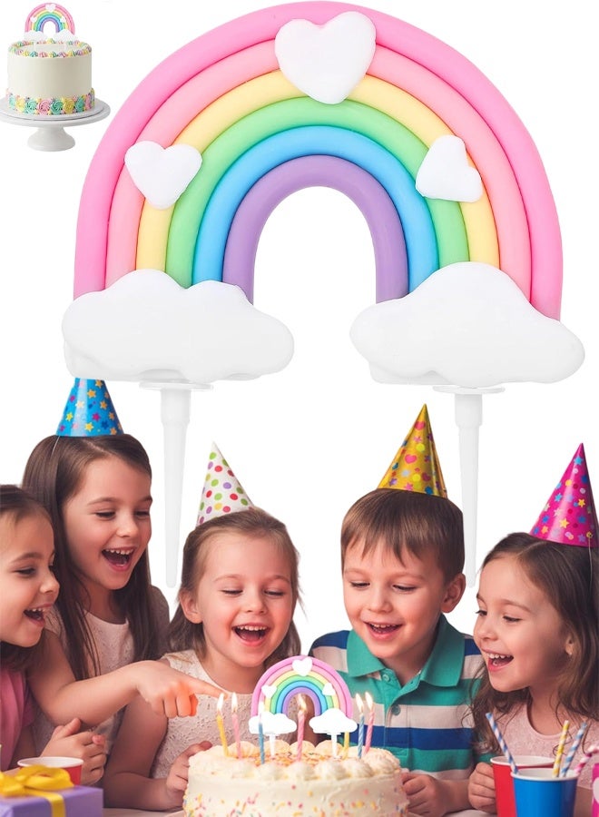 Pastel Rainbow Cloud Heart Cake Topper Birthday Party Decor For Boys Girls - Image 1
