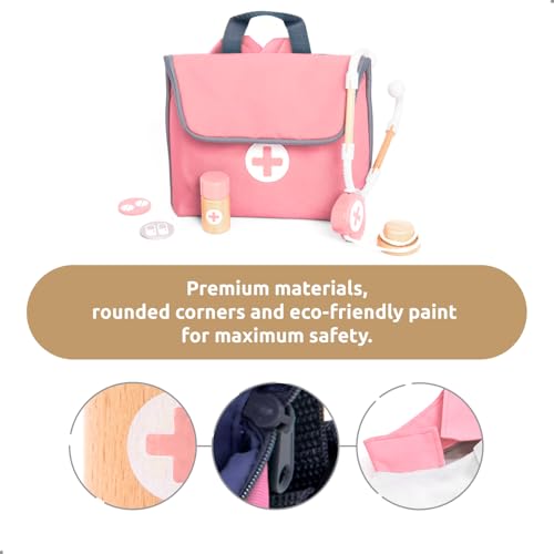 UMU Wooden Doctor Kit for Kids  Doctor  Dentist Play Set for Toddlers with Dr Coat Stethoscope Tooth Model  More  Dress Up  Pretend Play  Medical Toy for Girls Ages 3 4 5 6 - Image 5