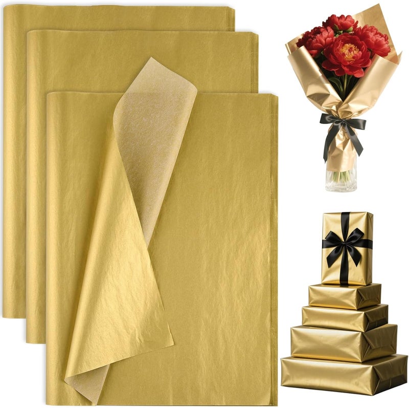 PLULON 60 Sheets Gold Tissue Paper Bulk, Gift Wrapping Tissue Paper for Packaging 14 x 20 Inches Art Crafts for Gift Bags Decorative Floral Wedding Birthday Party Decor - Image 1