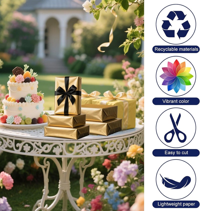 PLULON 60 Sheets Gold Tissue Paper Bulk, Gift Wrapping Tissue Paper for Packaging 14 x 20 Inches Art Crafts for Gift Bags Decorative Floral Wedding Birthday Party Decor - Image 2