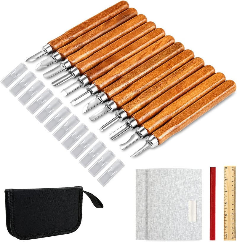 Augsun Wood Carving Knife Set - 20 PCS Hand Carving Tool Set for DIY Sculpture Carpenter Experts & Beginners - Image 1