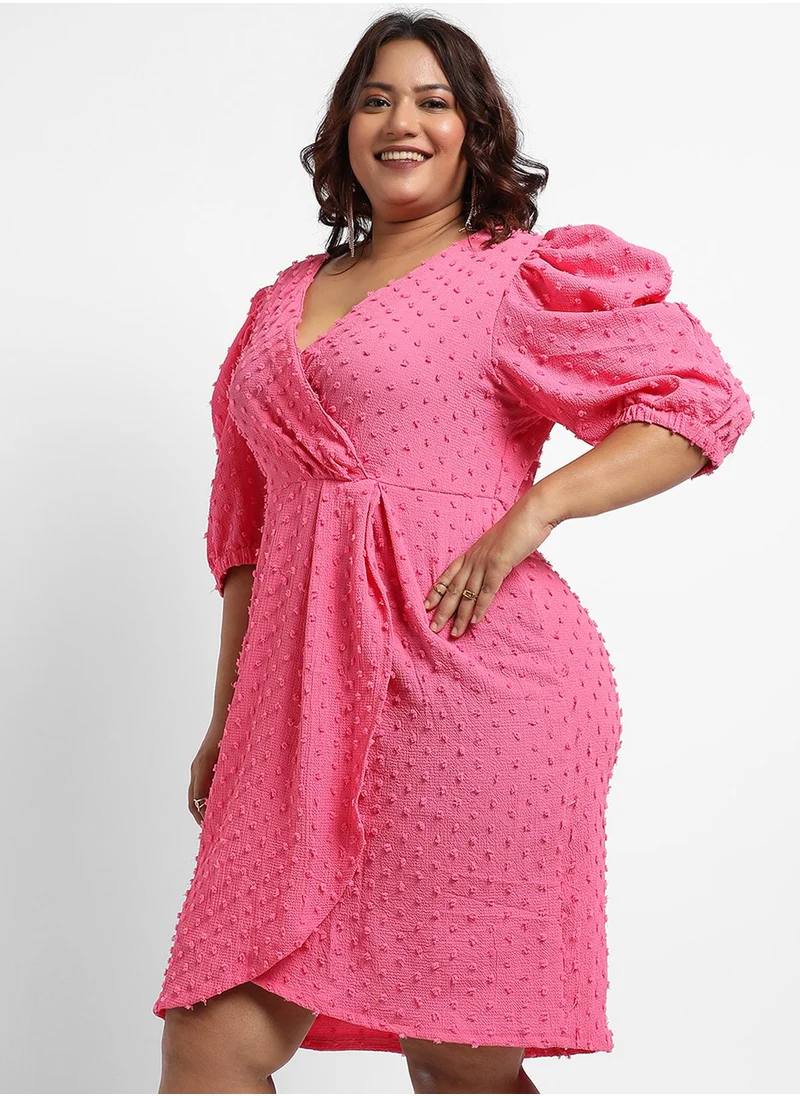 Instafab Plus Women's Blush Pink Self-Design Petal Dress
